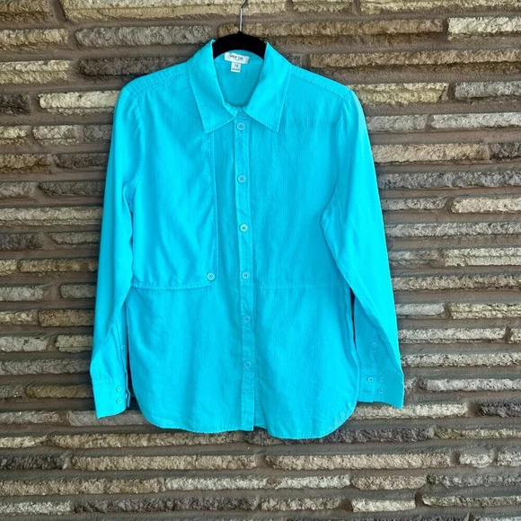 Carlisle Per Se Turquoise 100% Cotton Tunic Blouse Shirt Size 10 - Picture 6 of 6